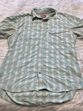 Simms Light Green Plaid Button-Down Fishing Shirt